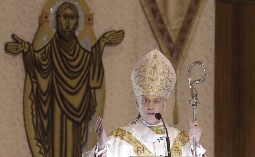 San Francisco Archbishop Salvatore Cordileone celebrates Easter Mass at St. Mary's Cathedral in San Francisco on April 12, 2020.