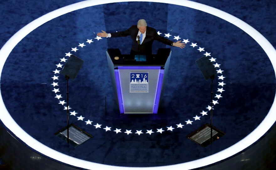 Former President Clinton defended Hillary Clinton's career during his speech at the Democratic National Convention on Tuesday, the night she formally became the party's presidential nominee.