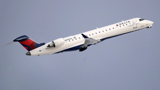 Short regional flights are the lifeblood of U.S aviation — but they were in decline even before jet fuel concerns struck. Here, a file photo shows a Delta Air Lines Connection regional jet operated by GoJet Airlines taking off from Logan International Airport in Boston.