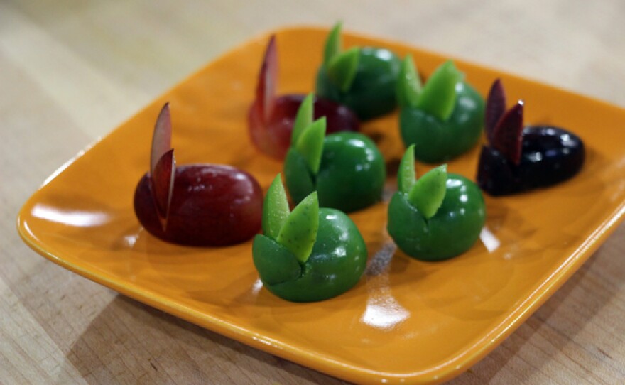 A plate of olive and grape “bunnies.”