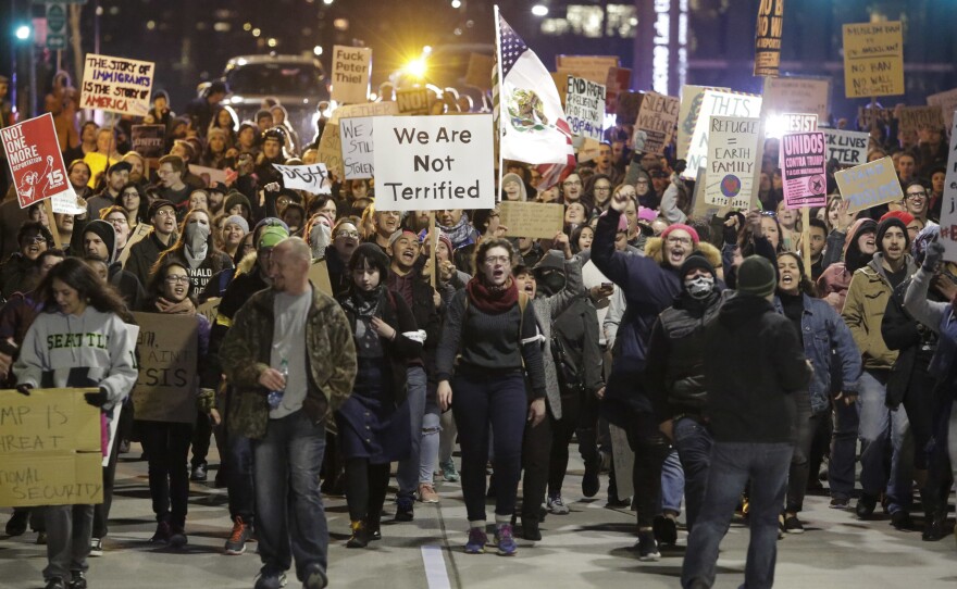 Washington state has filed a lawsuit seeking to block President Trump's order on immigration from Muslim-majority countries. The ban prompted protests over the weekend in Seattle and other cities.