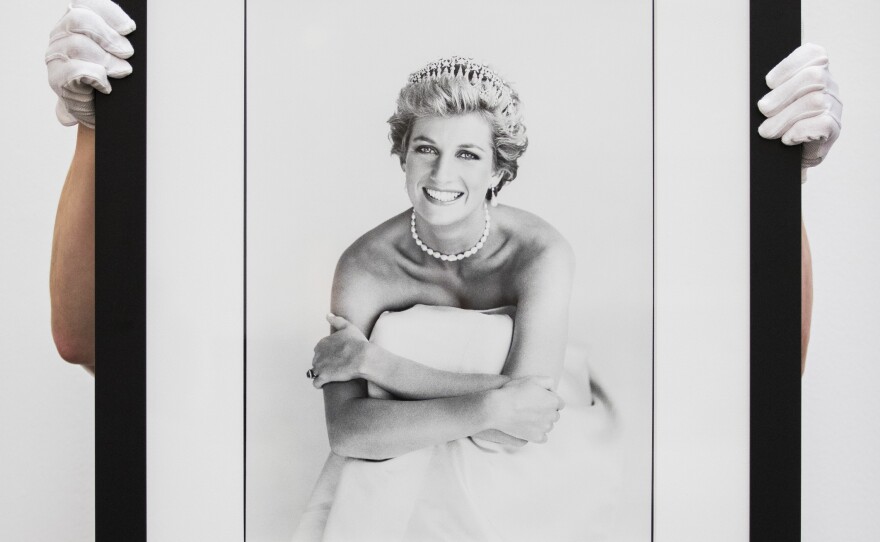 Patrick Demarchelier's image of Princess Diana is seen at a Sotheby's auction in 2019.