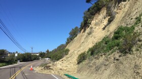 Manchester Ave in Encinitas was closed to traffic after a mudslide, Feb. 28, 2016. 