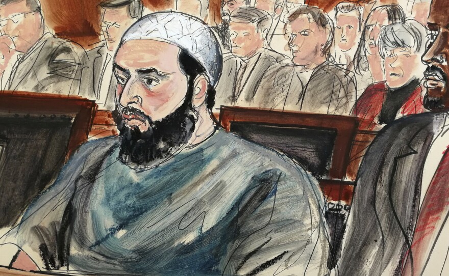 A courtroom drawing of Ahmad Khan Rahimi Tuesday when he was sentenced to life in prison.