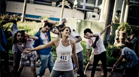 Zombies dance at Comic-Con's Zombiewalk, July 2010. 