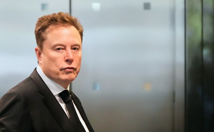 Elon Musk arrives at the U.S. District Court in Oakland, Calif., Tuesday, April 28, 2026.