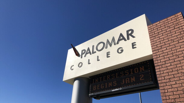 A Palomar College sign is shown, Jan. 4, 2019.