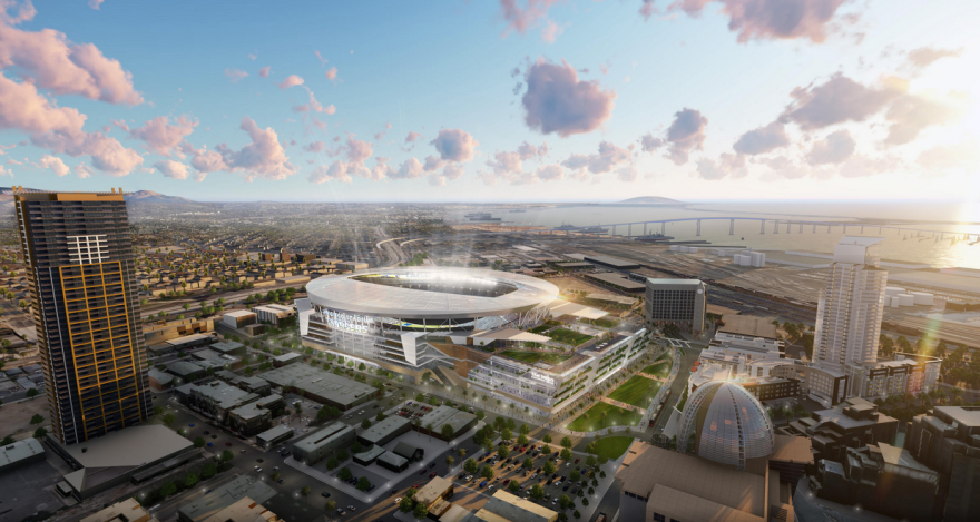 A concept design of a proposed Chargers stadium in downtown San Diego is shown in this undated photo.