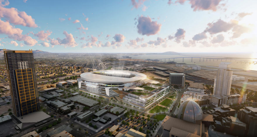 A concept design of a proposed Chargers stadium in downtown San Diego is shown in this undated photo.
