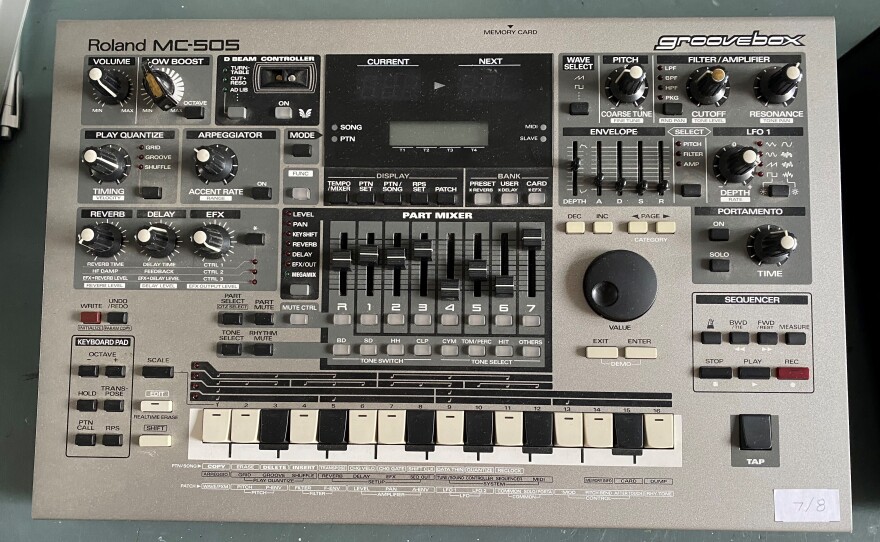 One of several Roland MC-505 units — a self-contained synthesizer, drum machine and sequencer — used by Peaches in her early career.
