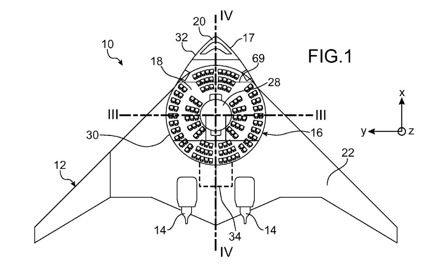 Airbus' patented design for amphitheater-like seating.