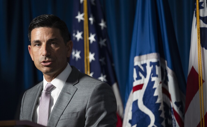Department of Homeland Security Acting Secretary Chad Wolf speaks during a news conference to address the situation in Portland, Ore., on Tuesday, in Washington.