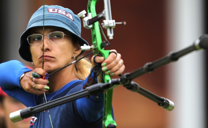 Archer Khatuna Lorig, seen here during the London Archery Classic last October, helped actress Jennifer Lawrence prepare for her role as Katniss Everdeen in <em>The Hunger Games.</em>