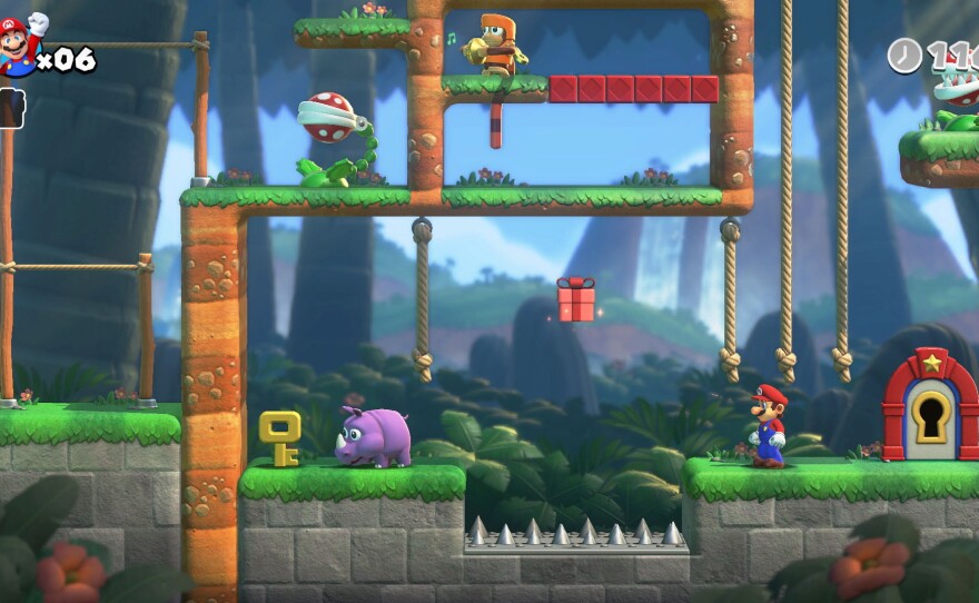 Collect presents and gold keys to progress through dozens of levels.