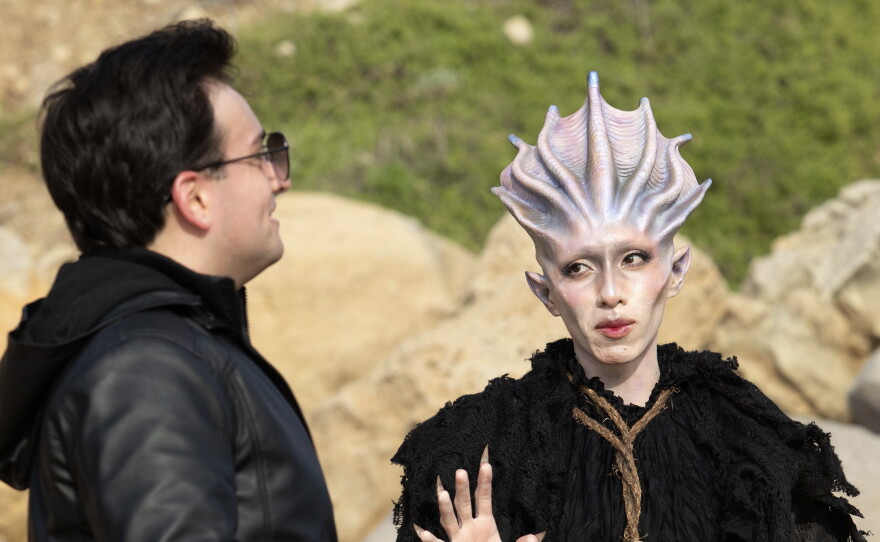Director Brendan Haley and actor Vander Von Odd on the set of "Scorch Marks." (2026)