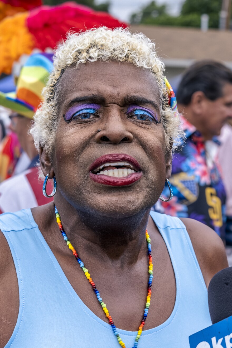 Chistynne Wood, a 66-years-old transwoman, who came into the public eye earlier this year over a locker room controversy at a YMCA, was one of the hundreds of people who came out to support the LGBTQ+ community in Santee for a Pride walk hosted by the Santee United Methodist Church. Walkers carried signs, flags and balloons while they cheered and waved at drivers on June 10, 2023.<br/>