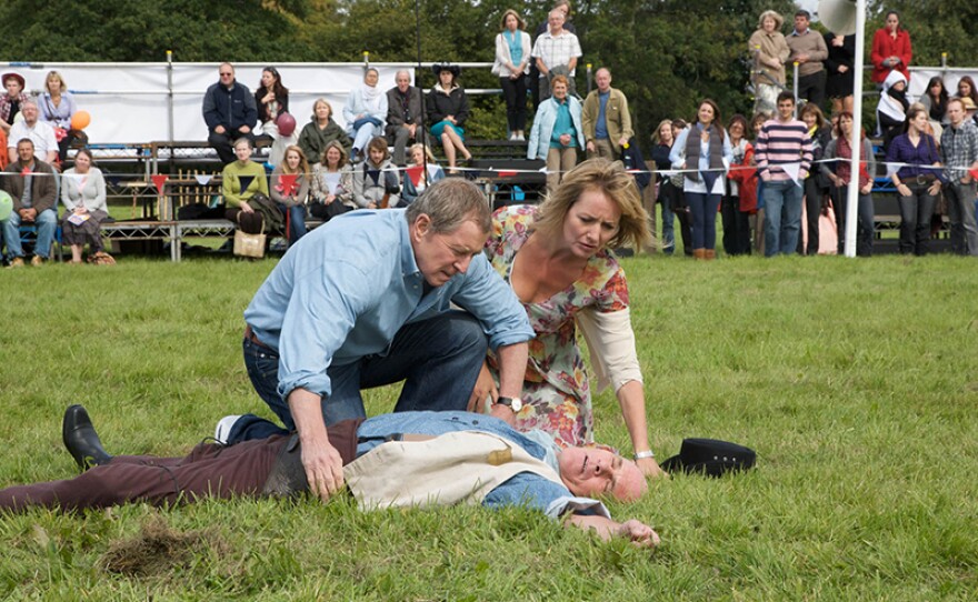 In "Blood on the Saddle," a Wild West show comes to Ford Florey and a serial killer starts to eliminate villagers in a "wild west" fashion, all related to a parcel of disputed swampland.