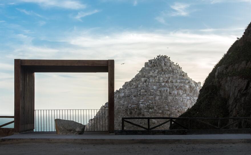 Seaside Promenade, Constitución, Chile 2014: "Developed in the context of the Post-Tsunami Sustainable Reconstruction Plan (PRES) ... the project consists of a series of coastal lookout points," Aravena explains. The lookouts "reinforce and highlight the natural heritage embodied by the huge rocks of this landscape."