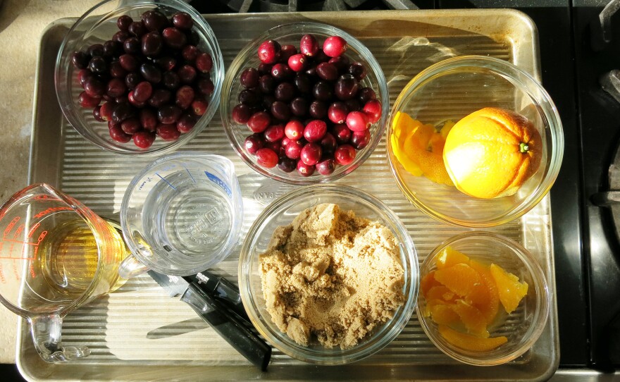 The makings of a cranberry-orange chutney