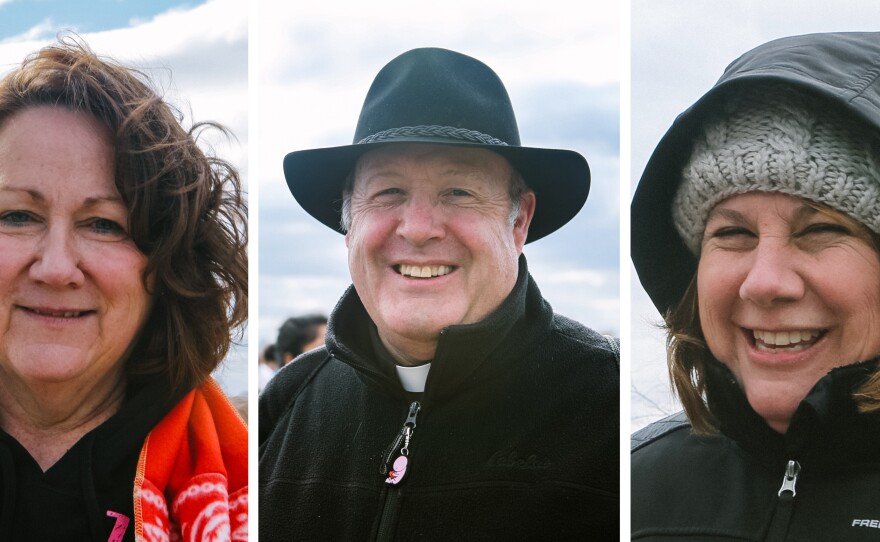 (From left) Sue Thayer of Storm Lake, Iowa; Father Don Bedore from Kansas; and Mary Lou McGrath from Pawling, New York, all attended the March for Life on Friday, but came with varying view points on what they expect from Donald Trump's presidency.