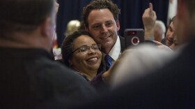 Democrat Nathan Fletcher, who won the  District 4 county Board of Supervisors seat, takes a photo with a supporter at the Hotel Republic on Nov. 6, 2018.