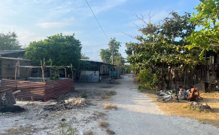 A quiet residential street on the island of Thitu, or Pag-asa as it is called in the Philippines. The Philippine government subsidizes the island's permanent civilian population.