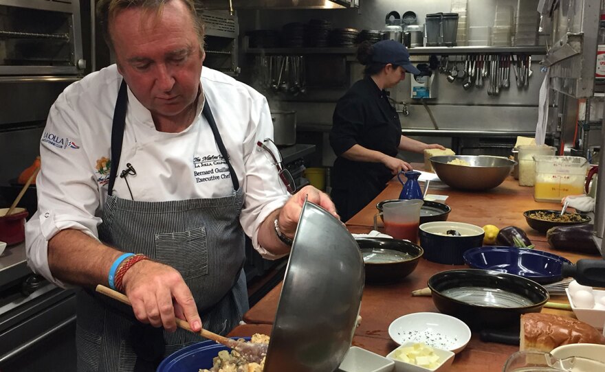 Chef Bernard Guillas cooks a Thanksgiving meal at the Marine Room restaurant on Nov. 21, 2017.