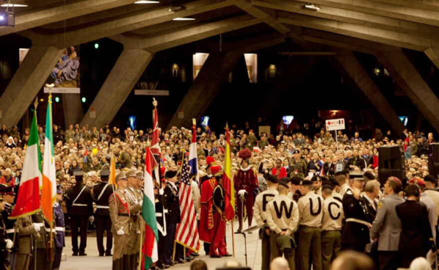 Veterans from around the world gather in the Underground Basilica at the start of the International Military Pilgrimage to Lourdes.