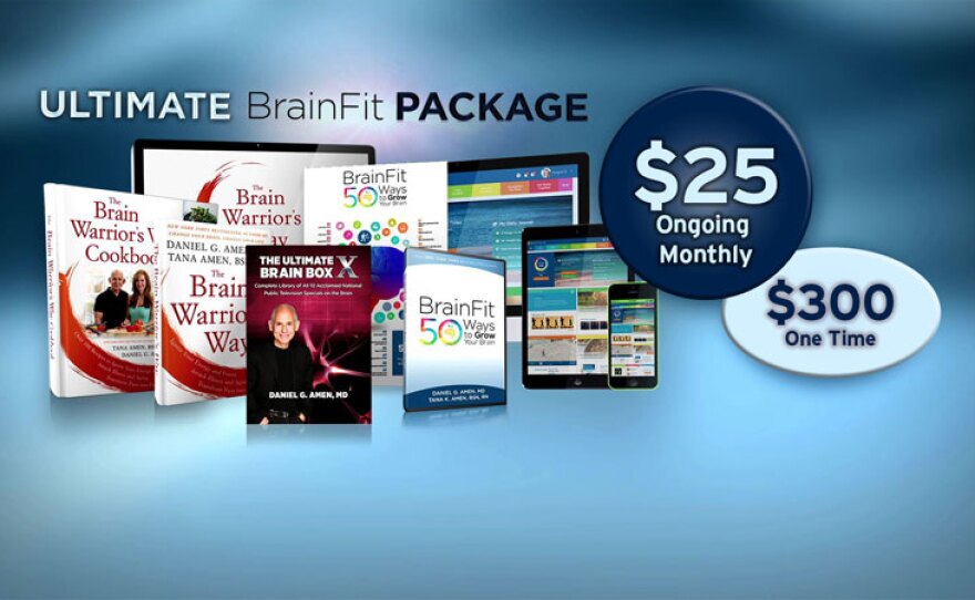 Give $25 a month or $300 all at once and receive the Brain Fit Ultimate Package including the program DVD; poster; book; cookbook; virtual course with 26 lessons to strengthen the most important part of you; 1 year online membership; Ultimate Brain Box X. This gift includes a KPBS License Plate Frame (if you're a new member). Also enjoy access to KPBS Passport and myKPBS Film Club. There is a Brain Fit Basic Package with the book “Brain Warrior's Way"; and the DVD “Brain Fit: 50 Ways to Grow Your Brain” with bonus material at the $240 level.