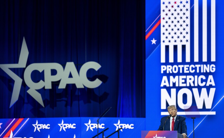 Former President Donald Trump speaks at the Conservative Political Action Conference, CPAC 2023, Saturday, March 4, 2023, at National Harbor in Oxon Hill, Md.