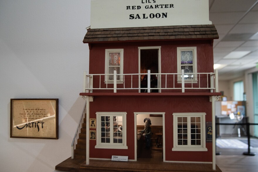 The museum boasts an extensive collection of dollhouses. Here, a dollhouse-sized saloon is shown at the Miniature Engineering Craftsmanship Museum on Feb. 12, 2025.