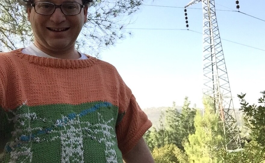 "Pretty much anything that crosses my eyes is a potential sweater, and the pylons are no exception," knitter Sam Barksy explains his inspiration.