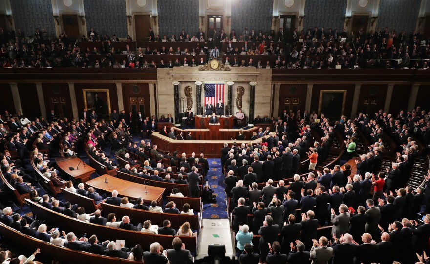 While President Trump projected a sunnier outlook than he had in other major addresses, he also reiterated the "America first" theme several times during his speech to the joint session of Congress.