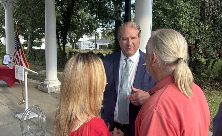Alabama state Rep. Rhett Marques speaks with voters at a candidate forum in Eufaula, Ala., on Aug. 4. Marques is the frontrunner for the Republican nomination in the state's 2nd Congressional District.