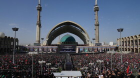 A crowd attends the start of the dayslong funeral ceremonies at the Imam Khomeini Mosalla Grand Mosque in Tehran, Iran, Saturday, July 4, 2026.