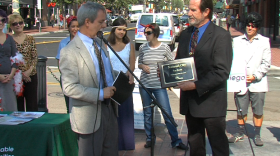 National City Mayor Ron Morrison (right) received a plaque to honor his city as the most "walkable" city in all of San Diego County. 
