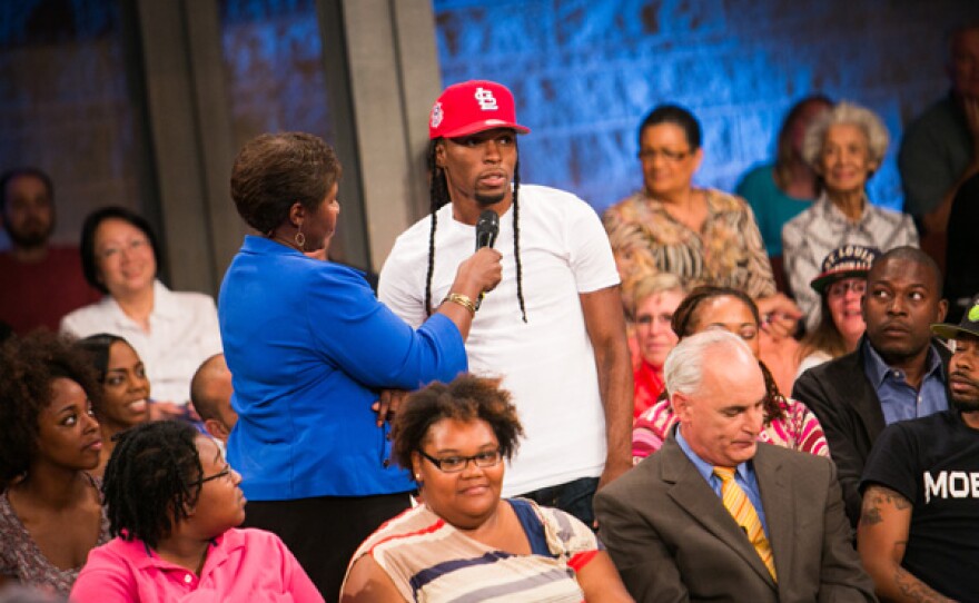 Gwen Ifill and guest during "America After Ferguson."