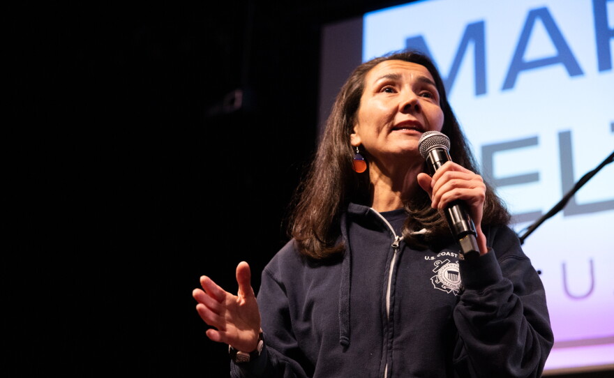 Democratic Senate candidate Mary Peltola speaks during a campaign event Thursday, Oct. 29, 2026, in Juneau, Alaska.