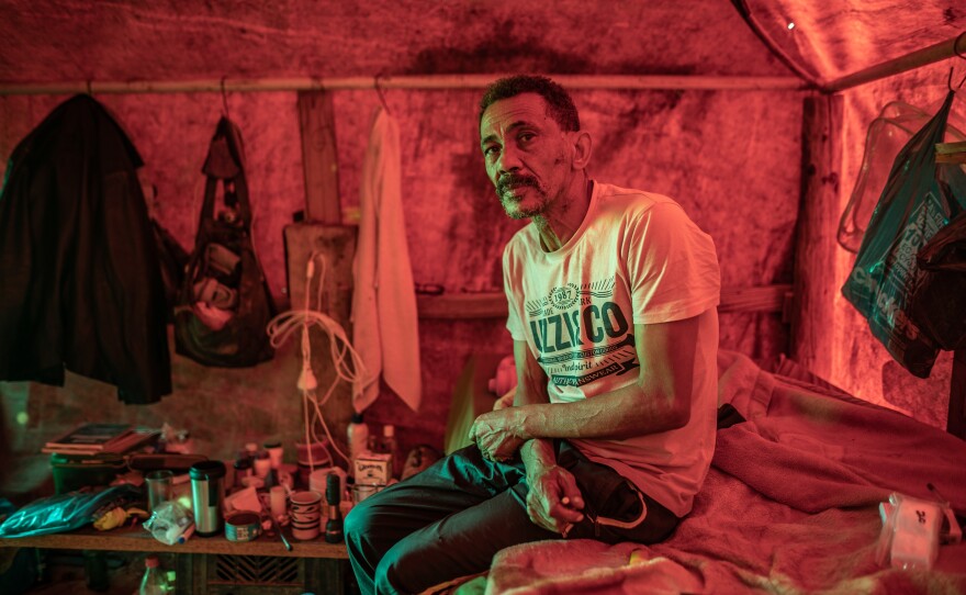 Andrew Cloete, a diamond miner and activist for mining rights, photographed in his shack in a squatter camp at the Nuttabooi mine in Namaqualand, South Africa. The government considers the activity at Nuttabooi illegal because the miners do not possess permits.