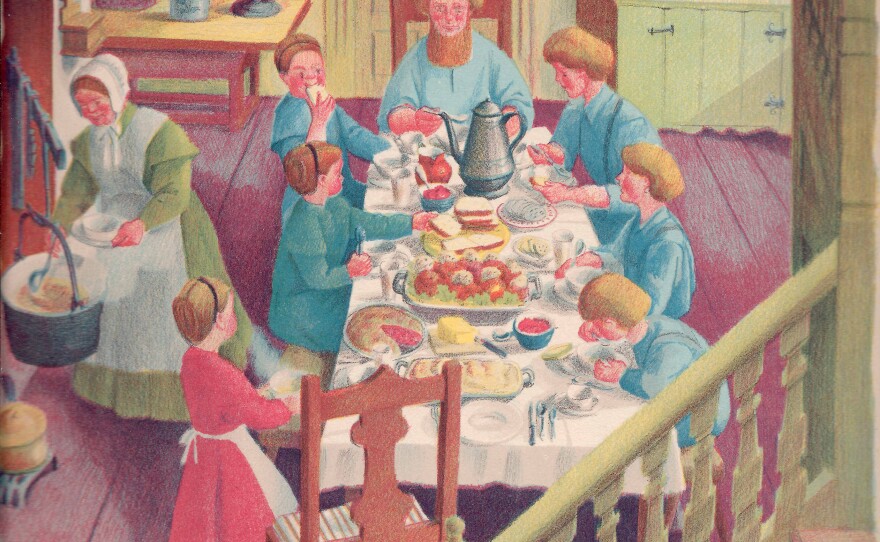 The Amish table becomes the Pennsylvania Dutch table in Ann Hark's children's book 'The Story of the Pennsylvania Dutch' (New York: Harper & Brothers, 1943).