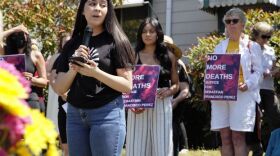 April Alvarez, field director for Oregon's Farmworker Union PCUN, spoke at a Portland vigil to honor Sebastian Francisco Perez. The 38-year-old farmworker died during the late June heat wave.
