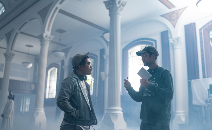 The Daniels — directors Dan Kwan and Daniel Scheinert on the set of "Everything Everywhere All at Once."