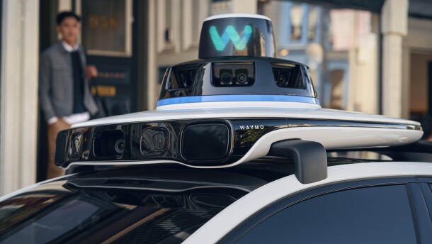 Sensors top the roof of a Waymo driverless taxi in this undated company photograph.