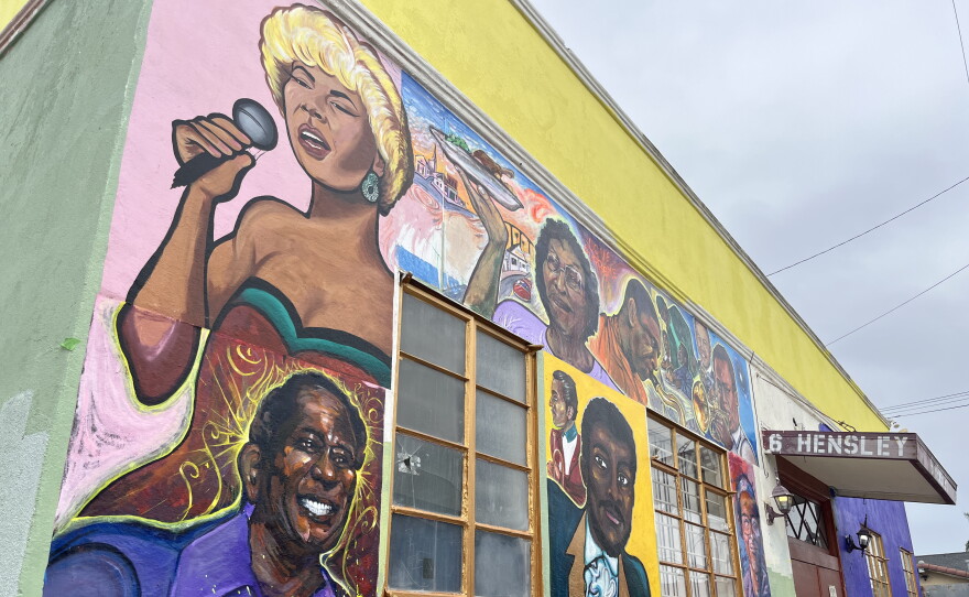 A mural at Clementine McDuff Elks Lodge depicts music icons and community figures that have ties to the area, July 28, 2026.