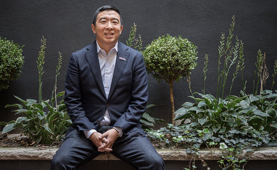 Entrepreneur and presidential hopeful Andrew Yang in the Chelsea neighborhood in Manhattan ahead of a meeting with undecided voters moderated by NPR.