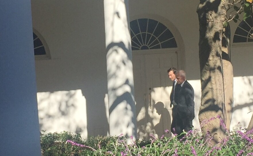 Chief of Staff Denis McDonough takes Trump's son-in-law Jared Kushner for a walk on the South Lawn of the White House. Kushner, husband of Ivanka Trump, played a key role in Trump's campaign.