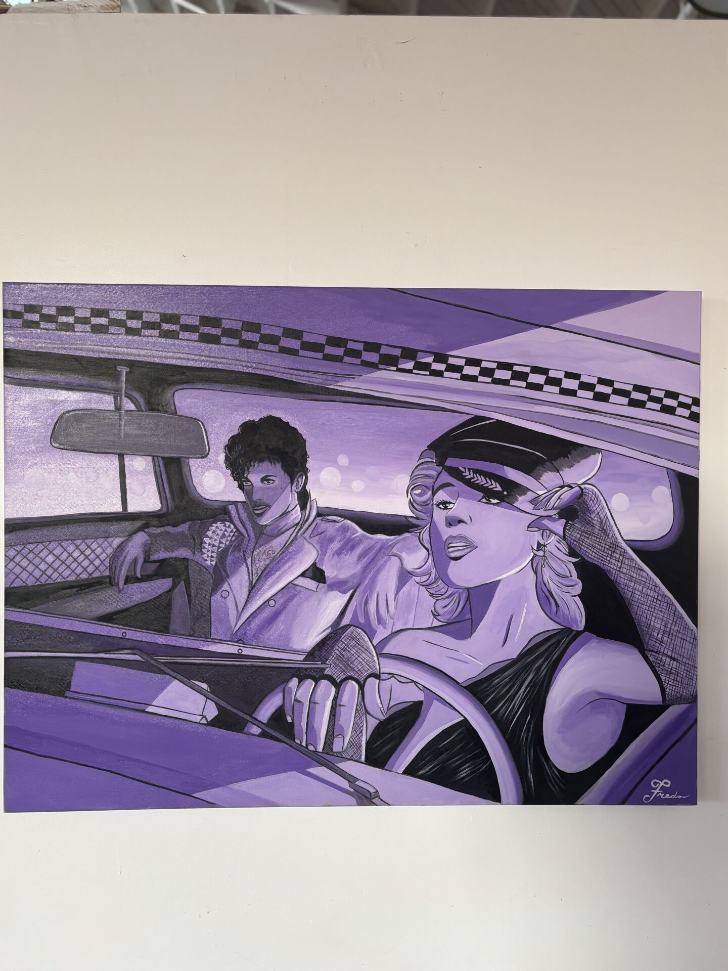 Gillis' tribute to the late musician, Prince, titled 'Purple Rain' showcased at his art exhibition in San Diego Made Factory on Sept. 28, 2025.
