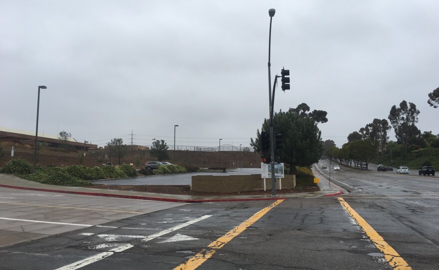The Torrey Pines High School parking lot where a student was shot by police is shown in this photo, May 6, 2017.