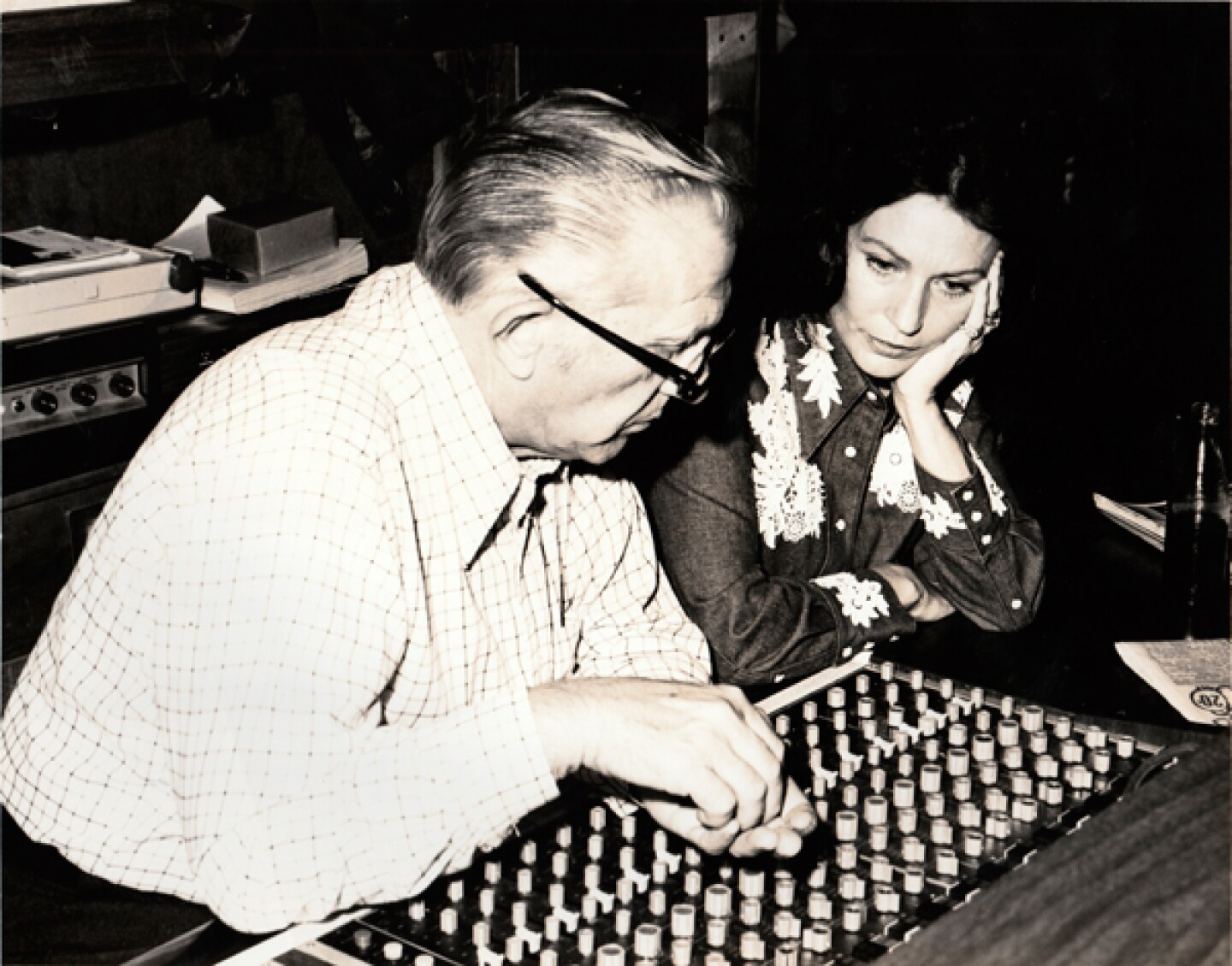 Loretta Lynn in the studio with producer Owen Bradley.