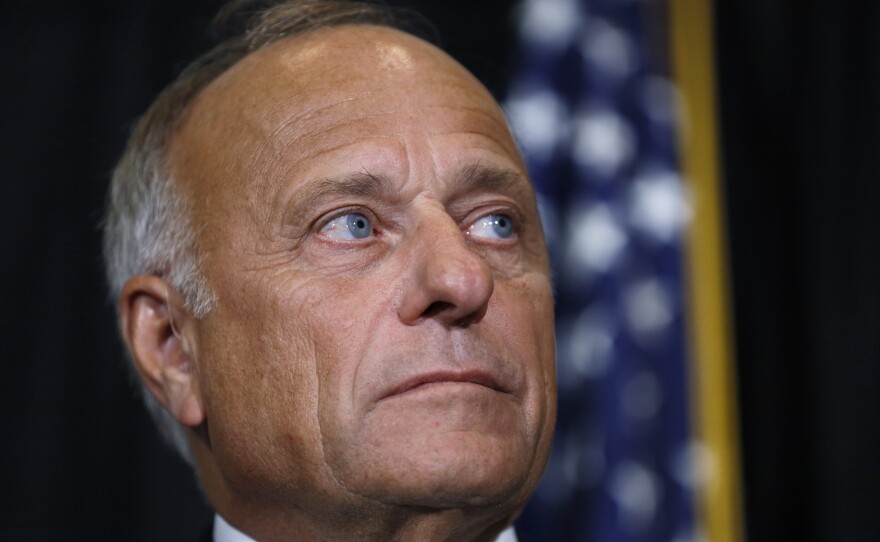 Former Rep. Steve King, R-Iowa, listens to a question during an August 2019 news conference. House leadership stripped King of his committee assignments after he made controversial remarks about white supremacy.